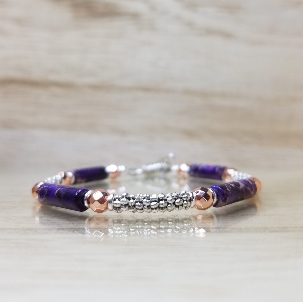 Rose Gold Purple Imperial Jasper Toggle Bracelet